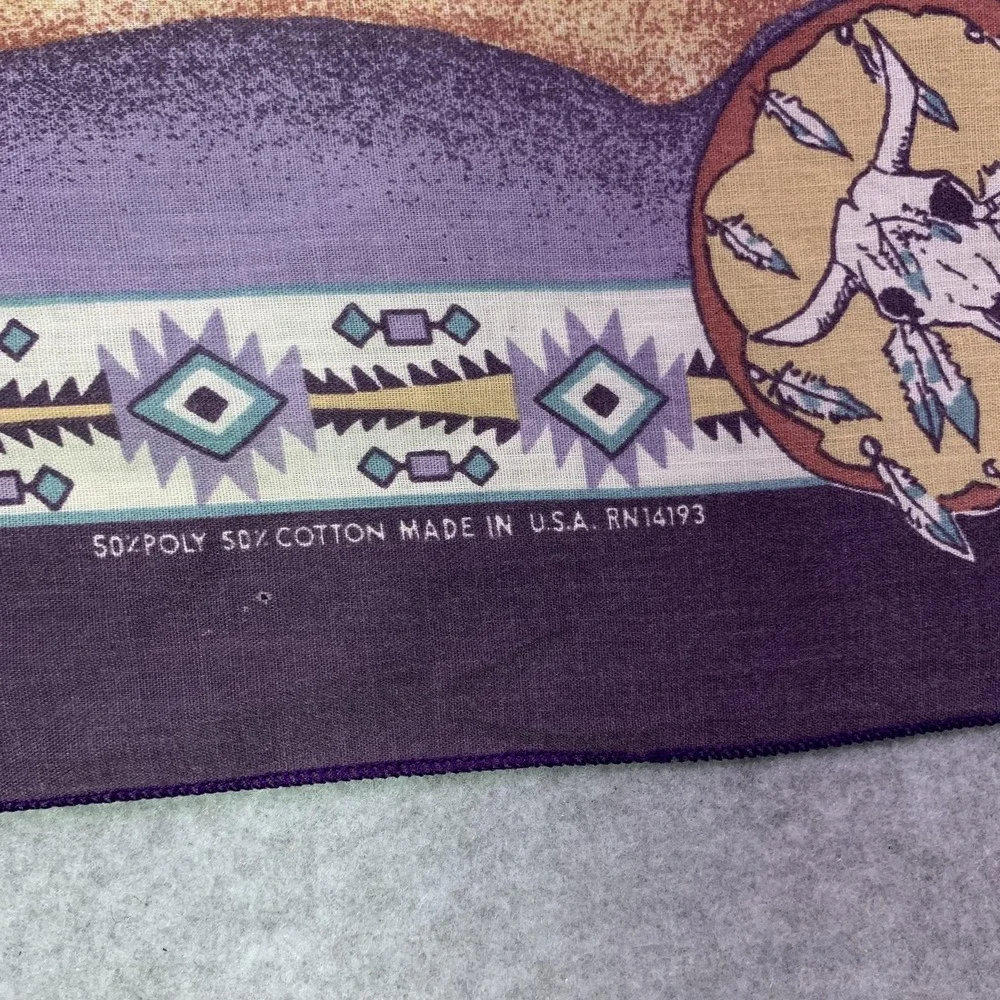 VTG Western Cowboy Horse Bandana Scarf Mens OS 21x21 Brown Native Print Made USA